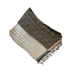 Womens Lightweight Scarf‎ Beige Tan Black Animal Print Fringe